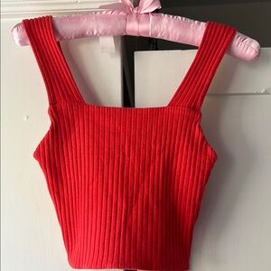 American Eagle Outfitters Cherry Red Ribbed Crop Tank Top